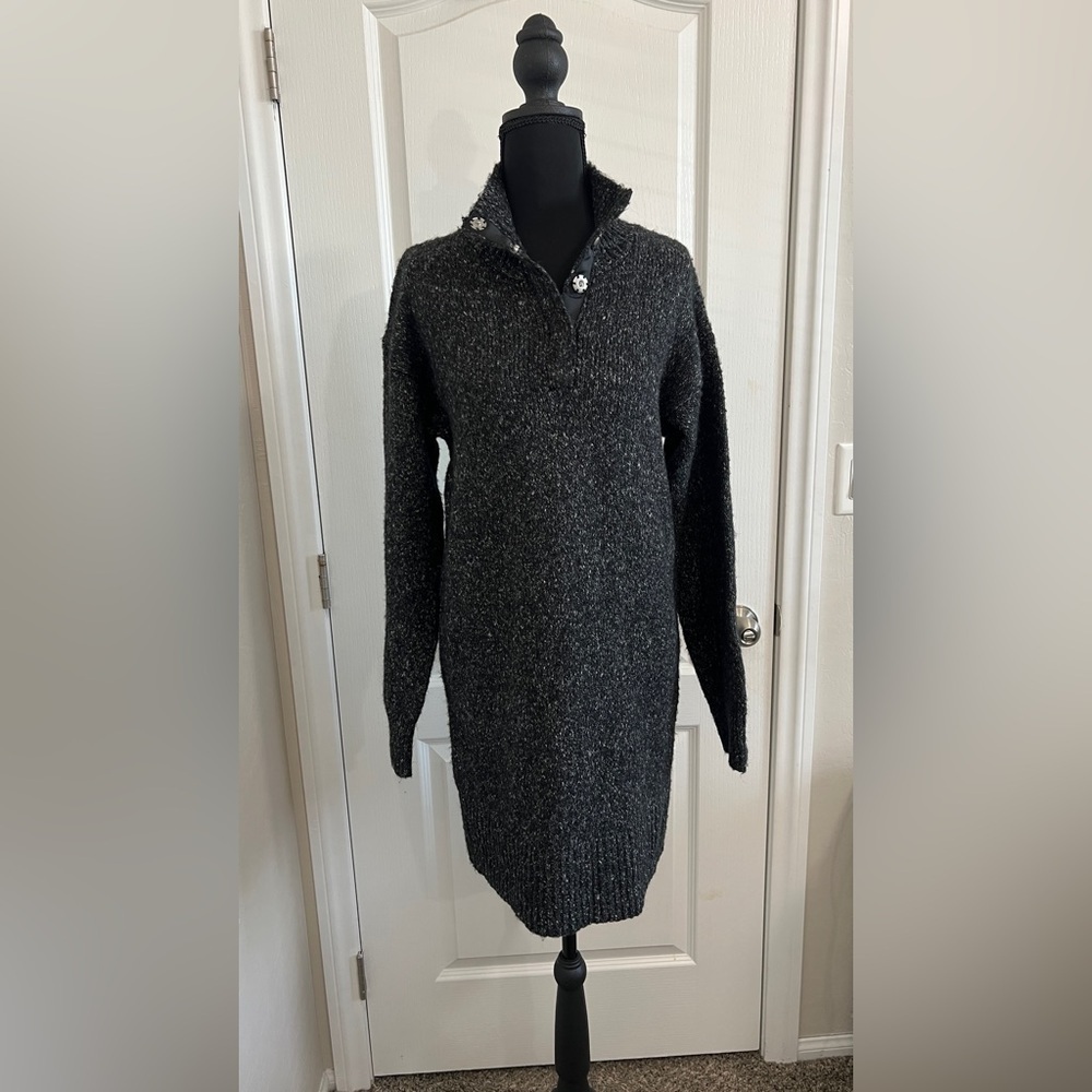 525 America MOCK NECK HENLEY WOOL-BLEND SWEATERDRESS IN GRAY Small - Picture 3 of 8